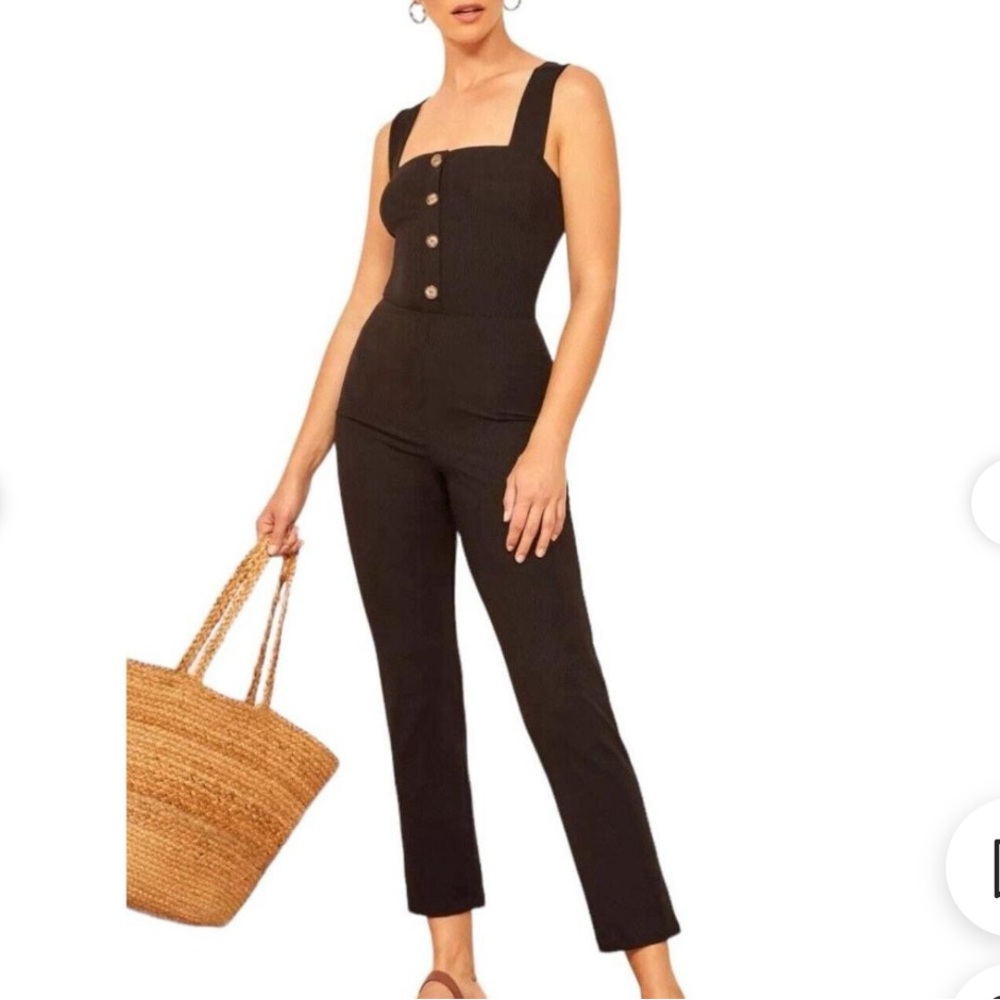Reformation Landry Black Button-Front Jumpsuit